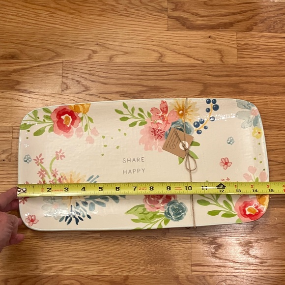 Mud Pie Floral Serving plate 8 x 15 Share Happy NWT Entertain - Picture 7 of 9